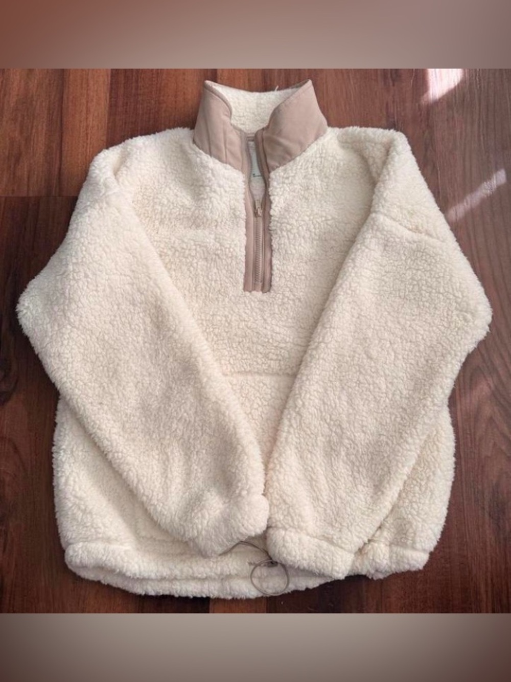 SO Cream Fuzzy Fleece Quarter Zip Pullover Sweater